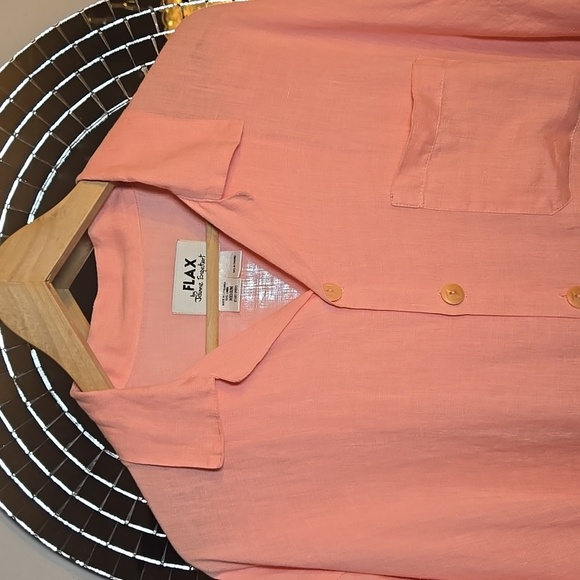 Flax By Jeanne Engelhart Linen Short Sleeved Button Down Shirt NWOT - Picture 2 of 11